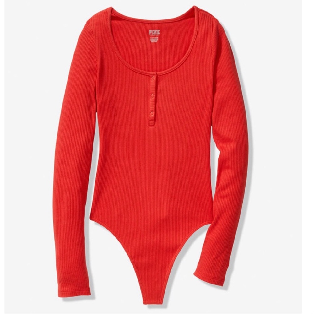 PINK Victoria Secret Red Long Sleeve Bodysuit   Sz XS